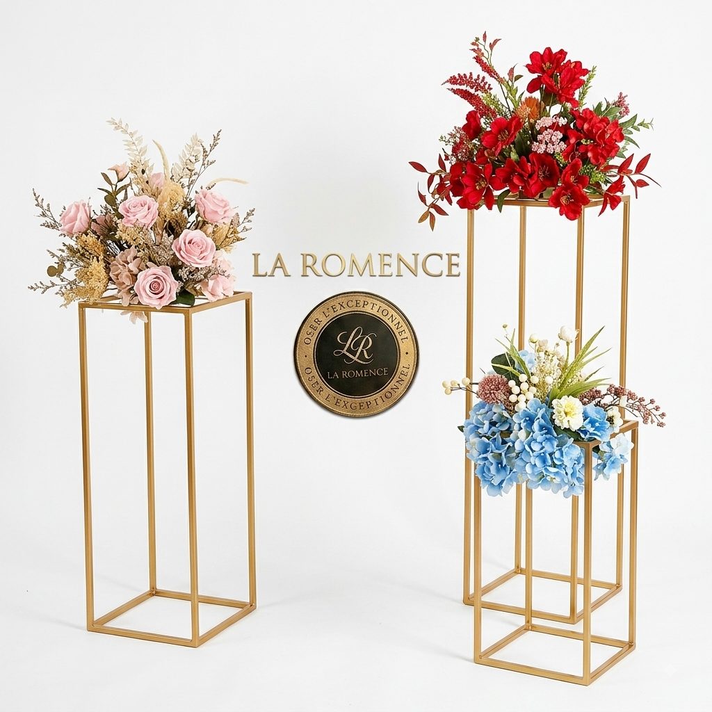 Set de 3 Support de Fleurs Rectangulaires Dorés